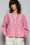 POL Eyelet Lace Split Neck Gathered Empire Waist Cotton Blouse