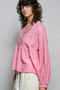 POL Eyelet Lace Split Neck Gathered Empire Waist Cotton Blouse