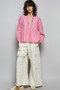 POL Eyelet Lace Split Neck Gathered Empire Waist Cotton Blouse