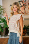 BiBi Flower Printed Ruffle Sleeve Trim Detail Top