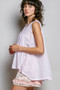 POL POL Round Neck Sleeveless Striped Pleated Cotton Top