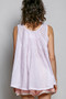 POL POL Round Neck Sleeveless Striped Pleated Cotton Top