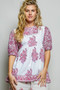 POL Vintage Hand Block Print Floral Woven Blouse