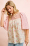 BiBi Crinkle Floral Gauze Mix And Matched Blouse Top