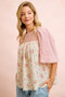 BiBi Crinkle Floral Gauze Mix And Matched Blouse Top