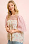 BiBi Crinkle Floral Gauze Mix And Matched Blouse Top