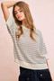 BiBi Stripes Short Sleeves Rib Banded Outseam Knit Top