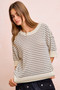 BiBi Stripes Short Sleeves Rib Banded Outseam Knit Top