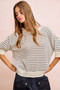 BiBi Stripes Short Sleeves Rib Banded Outseam Knit Top