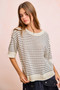 BiBi Stripes Short Sleeves Rib Banded Outseam Knit Top