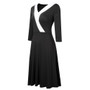 Mid Waist V Neck Color Block Zip Chic Career Fashionable Women Comfort Casual Dress