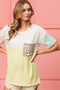 BiBi Leopard Front Pocket Ft Color Block Crew Neck Top