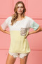 BiBi Leopard Front Pocket Ft Color Block Crew Neck Top