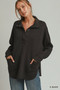 Umgee Half Placket Sweatshirt with Pockets