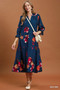 Umgee Floral Print Tiered Midi Dress with Puff Sleeves