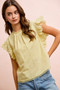 BiBi Cotton Solid Ruffle Sleeve Lace Detail Blouse Top