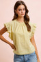 BiBi Cotton Solid Ruffle Sleeve Lace Detail Blouse Top