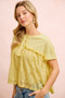 BiBi Solid Jersey With Lace Combo Ruffled Buttoned Top