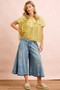 BiBi Solid Jersey With Lace Combo Ruffled Buttoned Top