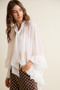 SO ME Sheer Ruffle Bell Sleeves Bow Tie Flowy Blouse Top