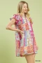 Umgee Mix Patchwork Flutter Sleeve Mini Dress