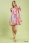 Umgee Mix Patchwork Flutter Sleeve Mini Dress