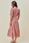SO ME Stripe Textured Short Sleeves Lined Wrap Midi Dres