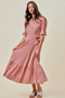 SO ME Stripe Textured Short Sleeves Lined Wrap Midi Dres
