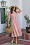 SO ME Stripe Textured Short Sleeves Lined Wrap Midi Dres