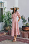 SO ME Stripe Textured Short Sleeves Lined Wrap Midi Dres
