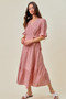 SO ME Stripe Textured Short Sleeves Lined Wrap Midi Dres