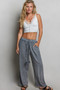 POL Tassel Drawstring Embroidered Wide Leg Woven Pants