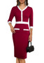 Retro ladies boutique color-blocking mid-waist v-neck Patchwork Bodycon professional dress