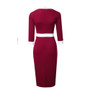 Retro ladies boutique color-blocking mid-waist v-neck Patchwork Bodycon professional dress