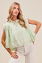 SO ME Button Up Front Pleated Sleeveless Top with Floral Eyelet Lace Scallop Hem