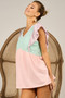 BiBi Triblend Color Block Ruffled Sleeve Babydoll Top