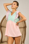 BiBi Triblend Color Block Ruffled Sleeve Babydoll Top