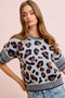 BiBi Two Tone Detail Leopard Knit Double Sleeves Top