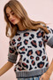 BiBi Two Tone Detail Leopard Knit Double Sleeves Top