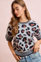 BiBi Two Tone Detail Leopard Knit Double Sleeves Top