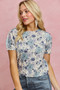 SO ME Floral Print Short Sleeves Sweater Knit Top