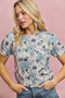 SO ME Floral Print Short Sleeves Sweater Knit Top