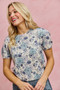 SO ME Floral Print Short Sleeves Sweater Knit Top