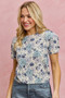 SO ME Floral Print Short Sleeves Sweater Knit Top