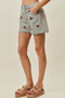 SO ME Rose Embroidery High Rise Scallop Hem Denim Shorts