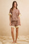BiBi Leopard and Eyelet Lace Ruffled Top and Shorts Set
