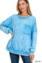 Zenana Acid Wash Raw Edge French Terry Sweatshirt with Front Pocket