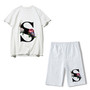 Women Letter Print Short Sleeve Top + Shorts Two Piece