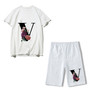 Women Letter Print Short Sleeve Top + Shorts Two Piece