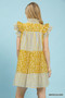 Umgee Mix Patchwork Flutter Sleeve Tiered Dress